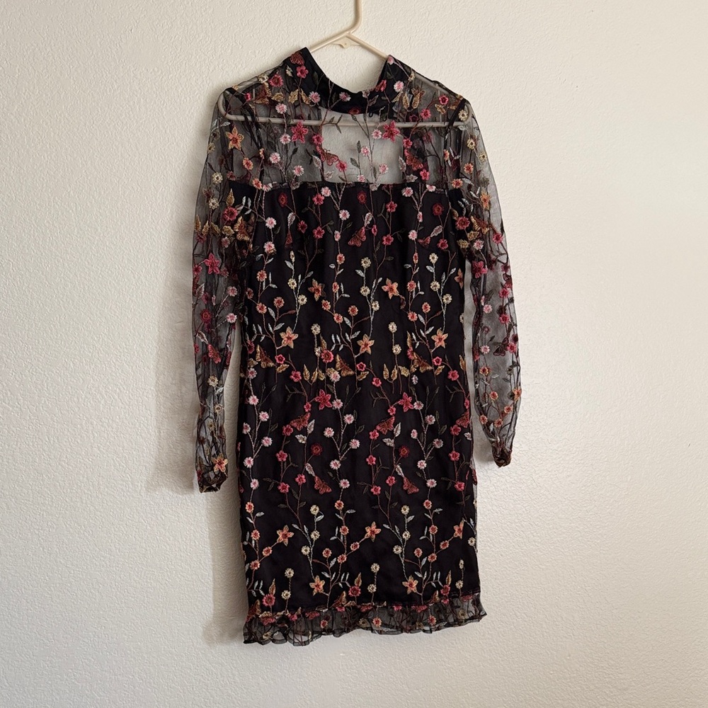 DONNA MIZANI Black Floral Embroidered Dress